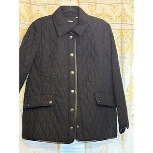 Chico’s size 3 XL black quilted jacket faux leather trim snap front coat